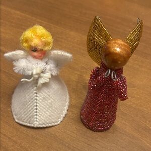 Vintage Angel Figurine Set - White is handmade and Red is not handmade.